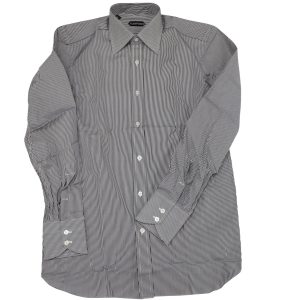 Tom Ford Hemd – Streifenmuster, mit Knopfleiste, Schwarz, bedruckt, Baumwolle, 7766520856636