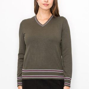 Pullover – leger, Olivgrün, V-Ausschnitt, 7833629425724