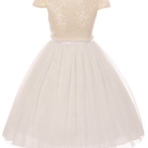 Mädchen – Elfenbein – mit Pailletten – Tüll – große Größen – Junior – Brautjungfernkleid – Größe – 16.5