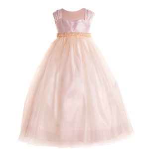 Mädchen (kleine Größen) – Elfenbein – Rohseide – Tüll – Blumenmädchenkleid – 2T – 6
