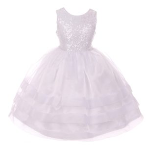 Mädchen (größere Größen) – Weiß – mit Pailletten – mit Spitze – Organza – Blumenmädchenkleid – 8-12
