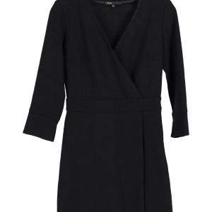 Maje Kleid – V-Ausschnitt, Mini, Schwarz, Wolle