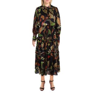 Kleid – bedruckt, gerüscht, Maxi