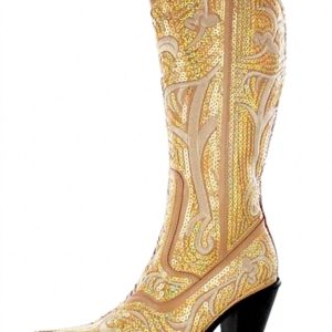 Stiefel – hoher Schaft, mit Pailletten, Gold
