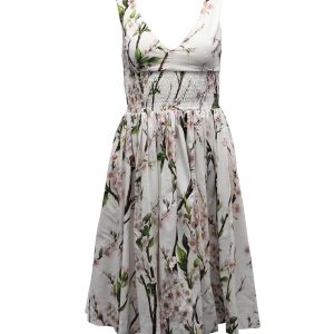 Dolce & Gabbana Kleid – Blumenmuster, bedruckt, Midi, Weiß, Baumwolle