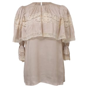 Dolce & Gabbana Bluse – Rüschen, mit Spitze, Beige, Seide, 7766520594492