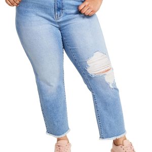 Damen-Jeans – hoher Bund, ausgefranster Saum, gerades Bein