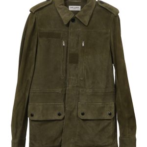 Saint Laurent Jacke – Grün, Veloursleder, 7748652597308