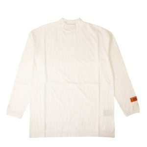 T-Shirt – Weiß, Logo, Rollkragen, Langarm