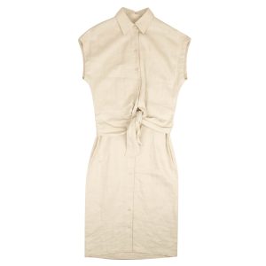 Hemdkleid – Beige, mit Knopfleiste, ärmellos