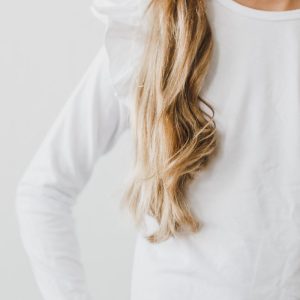 Weiß – Langarm – Rüschen – T-Shirt