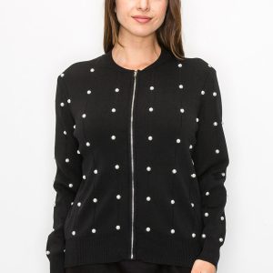 Jacke – mit Perlen, verziert, Schwarz, gestrickt, 7833665503292