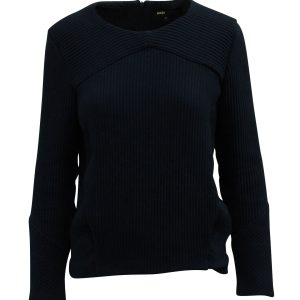 Maje Top – gerippt, Langarm, Taschen, Marineblau, Baumwolle, 7833141608508