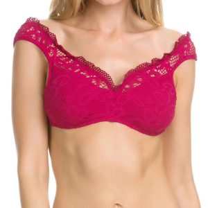 V-Ausschnitt – schulterfrei – Bikinioberteil – Himbeerfarben – 7676587606076