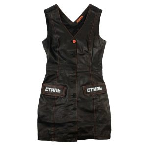 Damen-Kleid – Schwarz, Leder, V-Ausschnitt, Größe
