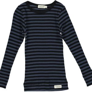 Jungen-Hemd – Streifenmuster, gerippt, Langarm, Schwarz, Blau