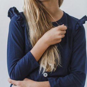 Strickjacke – Marineblau, Rüschen