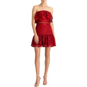 Kleid – gerüscht, mit Spitze, Mini