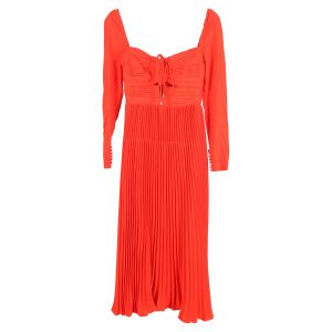 Self-Portrait – Aussparung – plissiert – Neckholder – Midikleid – Rot – Polyester