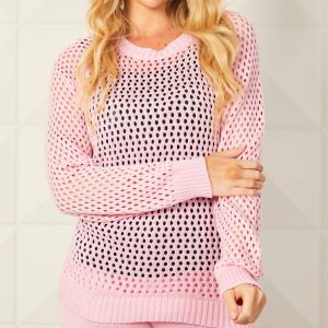 Pullover – gehäkelt, Rundhalsausschnitt, Altrosa