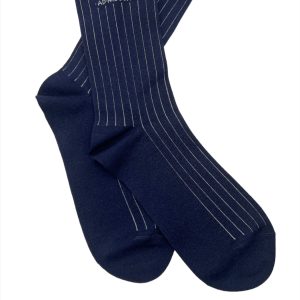 Brunello Cucinelli Herren-Socken – Marineblau, Weiß, Streifenmuster, Baumwolle