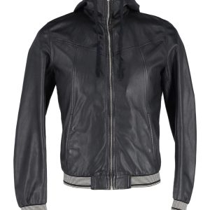 Dolce & Gabbana – Kapuzenjacke – Schwarz – Leder – 7748676124732