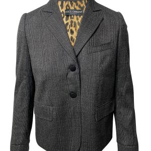 Dolce & Gabbana Blazer – einreihig, Leopardenmuster, Futter, Grau, Wolle, 7766498705468