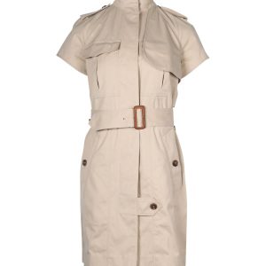 Celine Trenchcoat-Kleid – Kurzarm, Beige, Baumwolle, 7766544384060