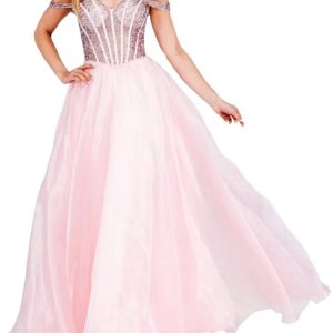 Kleid – mit Perlenverzierung, schulterfrei, Organza, Rosa