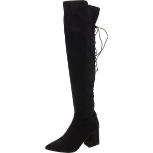 mit Schnürung – Velourslederimitat – Overknee-Stiefel