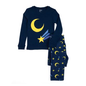 Kinder-Top – Baumwolle, Fleece, Hose, Schlafanzug, Mondmotiv
