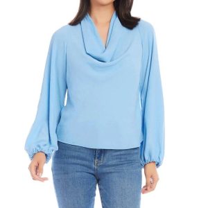Wasserfallkragen – Top – Blau – 7732478181436