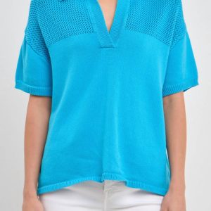 Sweatshirt – Kurzarm, gestrickt, Blau
