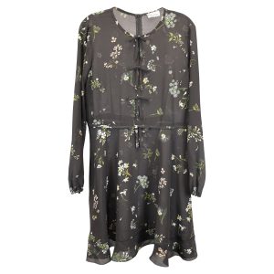 Red Valentino Kleid – Blumenmuster, bedruckt, Langarm, Schwarz, Seide, Chiffon, 7733643051068