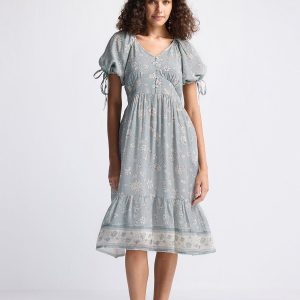 Puffärmel – Midikleid – Salbeigrün
