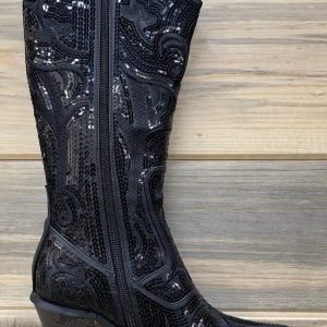 Stiefel – hoher Schaft, mit Pailletten, Schwarz