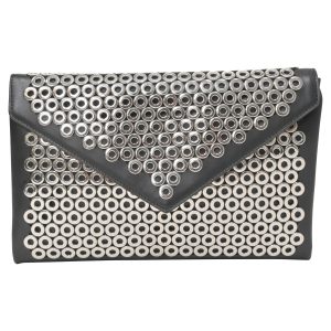 Alaïa Clutch – mit Nieten, Schwarz, Leder, 7748856971324