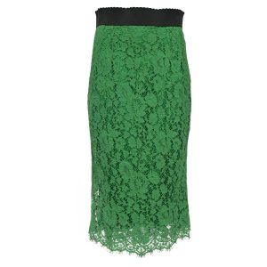 Dolce & Gabbana Rock – mit Spitze, Midi, Grün, Baumwolle, 7766529310780