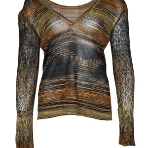 Missoni Pullover – V-Ausschnitt, Metallic-Optik, Braun, Viskose, 7766507880508