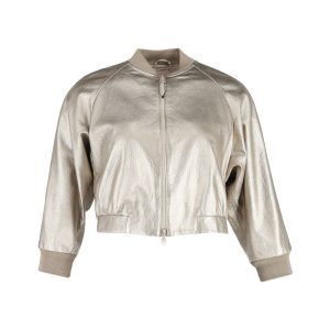 Brunello Cucinelli – verkürzt – Bomberjacke – Gold – Leder