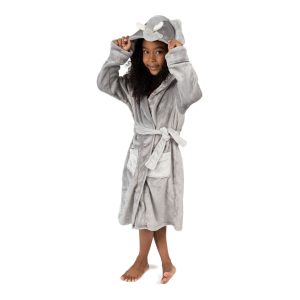 Kinder-Bademantel – Fleece, mit Kapuze, Elefantenmotiv