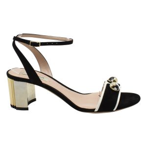 Giorgio Armani Sandalen – Knöchelriemen, Blockabsatz, Schwarz, Veloursleder, 7765011529788