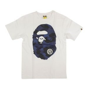 T-Shirt – Weiß, Blau, Tarnmuster, Logo, Kurzarm