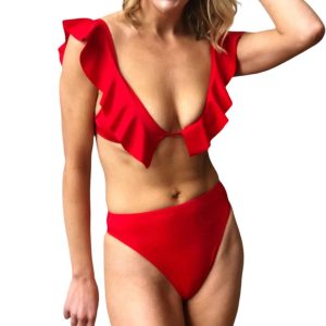 Bikini-Hose – unifarben, hoher Bund, Rot, 7803881685052