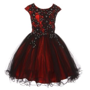 Mädchen (kleine Größen) – Rot – Schwarz – mit Strass – mit Stickerei – mit Spitze – Blumenmädchenkleid – 4-6
