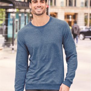 JERZEES Herren-Sweatshirt – Snow Heather, French Terry, Raglan, Rundhalsausschnitt, 91M