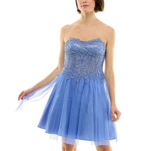 Juniorgrößen – mit Spitze – Mini – körpernahes Oberteil und ausgestellter Rock – Kleid