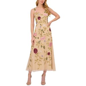 Kleid – mit Perlenverzierung, V-Ausschnitt, Midi