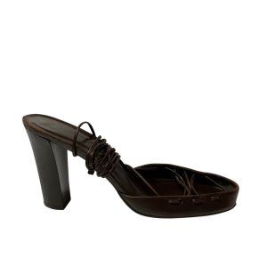 Bottega Veneta Riemensandalen – Schnürung, Holzabsätze, braunes Leder, 7766574661692