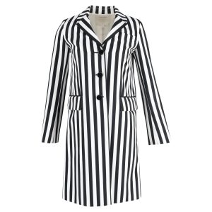 Marc Jacobs Mantel – Streifenmuster, bedruckt, einreihig, Schwarz, Weiß, Wolle, 7833183223868